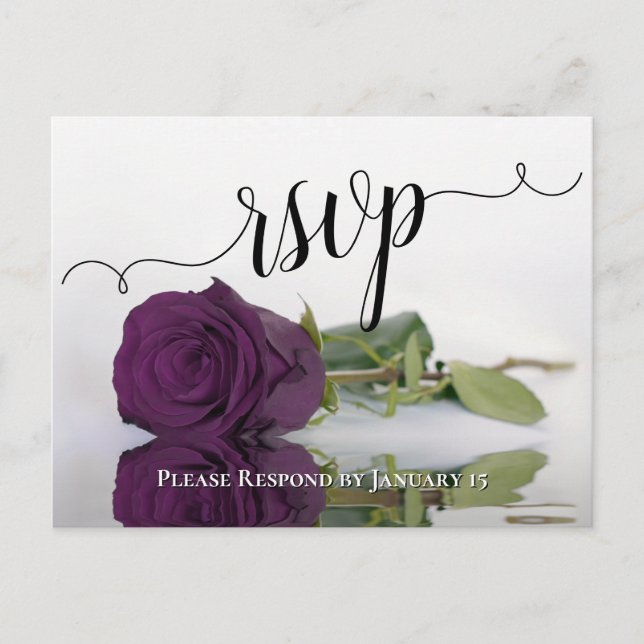 Plum Purple Reflecting Rose Elegant Wedding RSVP Postcard (Front)