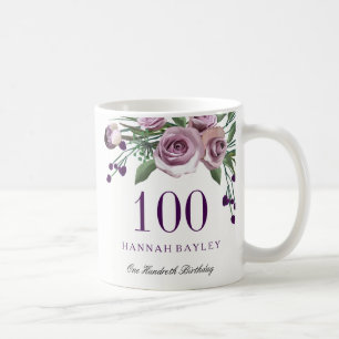 Plum Purple Rose 100th Birthday Gift Coffee Mug