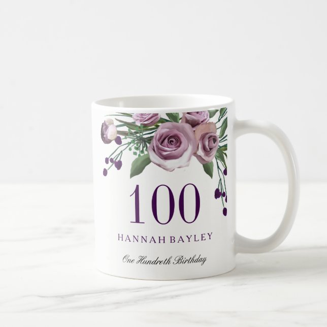 Plum Purple Rose 100th Birthday Gift Coffee Mug (Right)