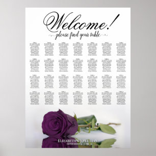 Plum Purple Rose 28 Table Wedding Seating Chart