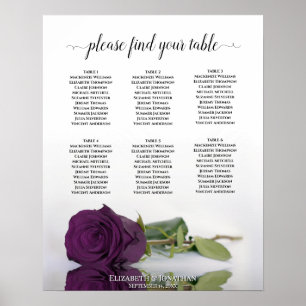 Plum Purple Rose 6 Table Wedding Seating Chart