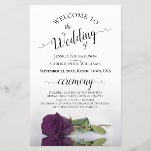 Plum Purple Rose Elegant BUDGET Wedding Program