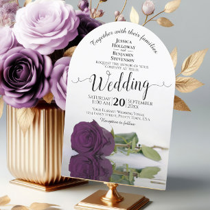 Plum Purple Rose Elegant Romantic Arch Wedding Invitation