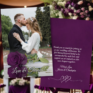 Plum Purple Rose Elegant Wedding Photo Overlay Thank You Card