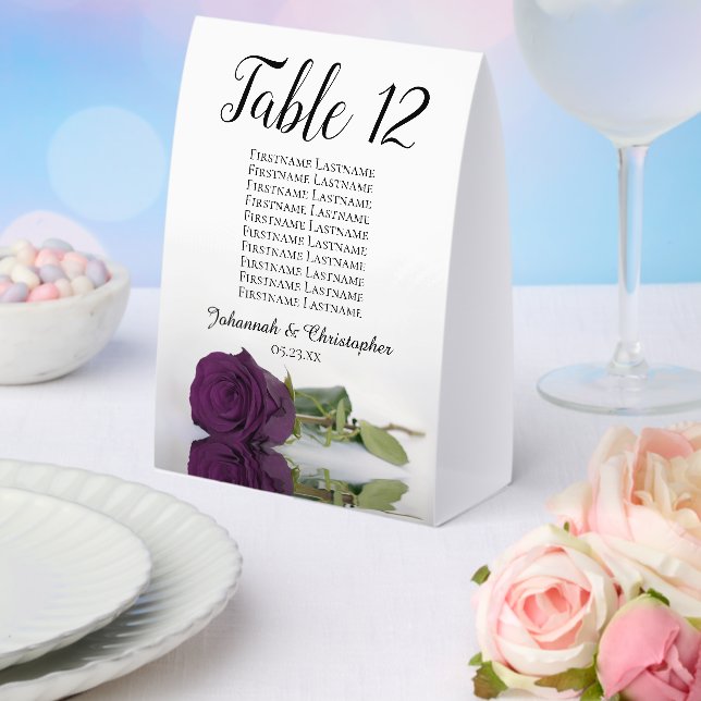 Plum Purple Rose Wedding Table Number & Names (Insitu(Wedding))