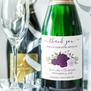 Plum Purple Roses Elegant Boho Wedding Thank You Sparkling Wine Label