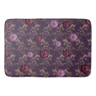 PLUM & PURPLE ROSES WITH TINY GOLD LEAVES BATH MAT