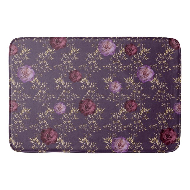 PLUM & PURPLE ROSES WITH TINY GOLD LEAVES BATH MAT (Front)