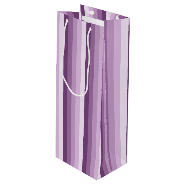 Plum purple shadow stripes wine gift bag (Front Angled)