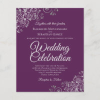 Plum Purple & Silver BUDGET Wedding Invitation