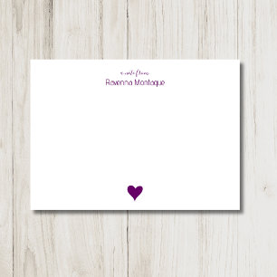 Plum Purple Simple Heart Custom Name Wedding Card