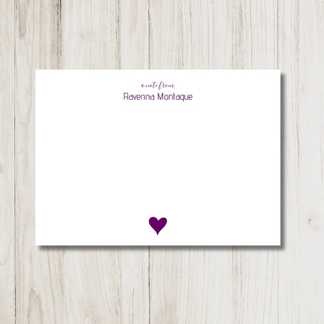 Plum Purple Simple Heart Custom Name Wedding Card (Creator Uploaded)