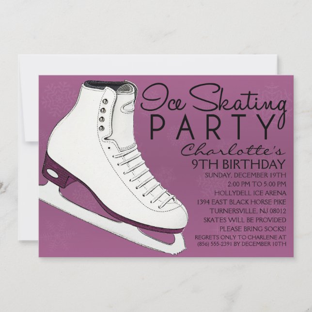 Plum Purple Skate Mates Ice Skating Birthday Party Invitation (Front)