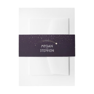 Plum Purple Starry Night Gold Shooting Star Invitation Belly Band