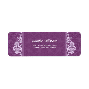 PLUM PURPLE Swirl Damask Wedding Address Label Return Address Label