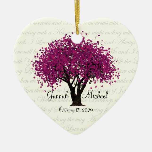 Plum Purple Tree Wedding Photo Ceramic Tree Decoration (Front)