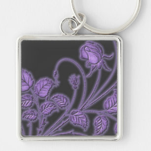 Plum Purple Vines Floral Key Chain