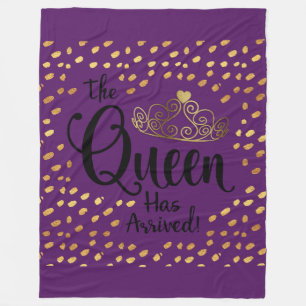 Plum Purple Violet and Gold Queen Tiara Throw Fleece Blanket