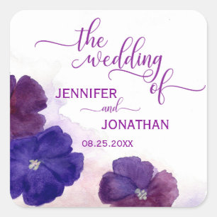 Plum Purple Violet Floral Watercolor WEDDING Square Sticker