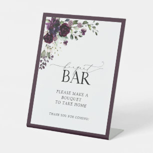 Plum Purple Watercolor Bridal Shower Bouquet Bar Pedestal Sign
