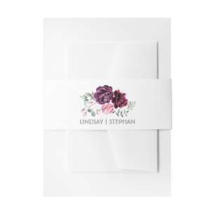 Plum Purple Watercolor Flowers Elegant Wedding Invitation Belly Band