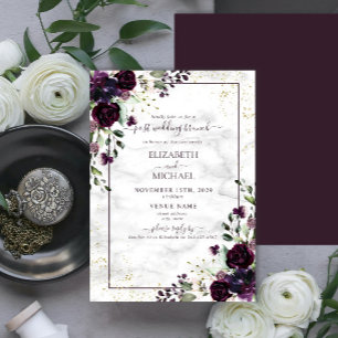 Plum Purple Watercolor Marble Post Wedding Brunch Invitation