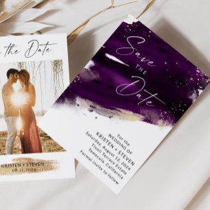 Plum Purple Watercolor Save The Date Invitation