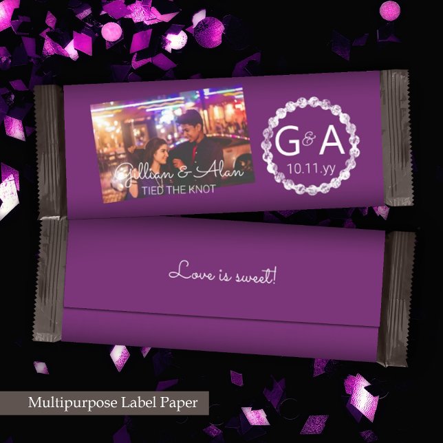 Plum Purple Wedding Candy Bar Wrapper w/Photo (plum purple wedding personalized chocolate candy bar wrapper paper label photo monogram party favor)