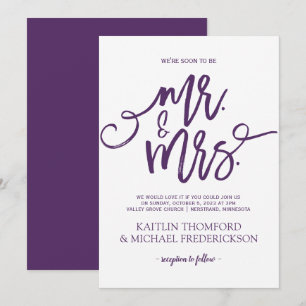 Plum / Purple Wedding Invitations Brush Script