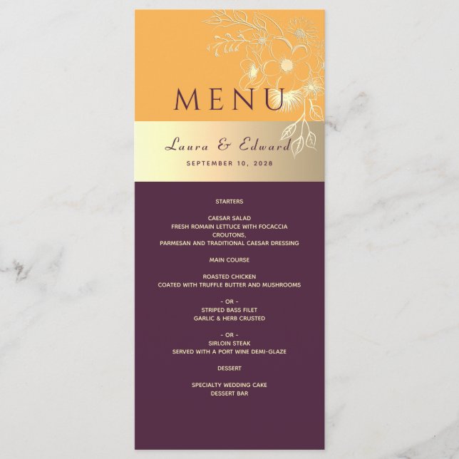 Plum Purple Wedding Menu (Front)