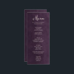 Plum Purple Wedding Menu Card<br><div class="desc">Chic modern wedding menu card design with a classy mix of modern and calligraphy script fonts on a printed faux watercolor texture background. A simple and stylish design. Click the CUSTOMIZE IT button to customise fonts,  move text around and create your own unique one-of-a-kind invitation design.</div>