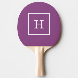 Plum Purple White Framed Initial Monogram Ping Pong Paddle