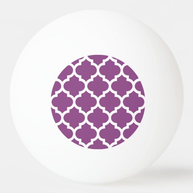 Plum Purple White Moroccan Quatrefoil Pattern #5 Ping Pong Ball (Front)