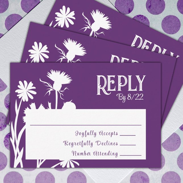 Plum Purple Wildflowers Botanical RSVP Card (purple lavender plum bat mitzvah rsvp enclosure card with white wild flowers)