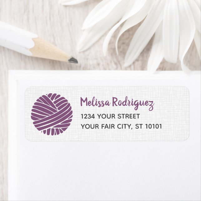 Plum Purple Yarn Ball Return Address Labels (Insitu)