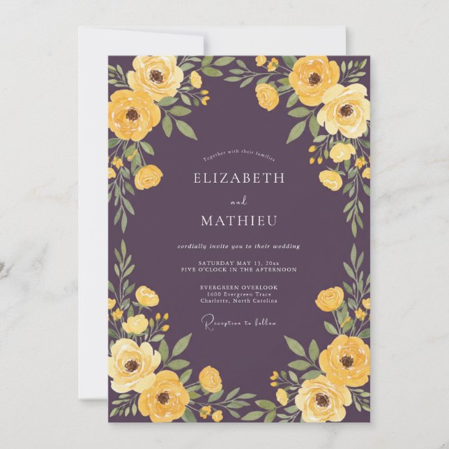 Plum Radiant Botanical Wedding Invitation (Front)