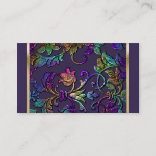 Plum Rainbow Metallic Embossed Look Damask Business Card