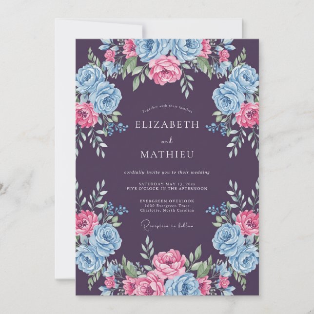 Plum Ravishing Floral Spring Wedding Invitation (Front)