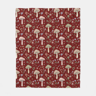 Plum Red Fungi Cozy Dark Academia Book Lover Gift Fleece Blanket
