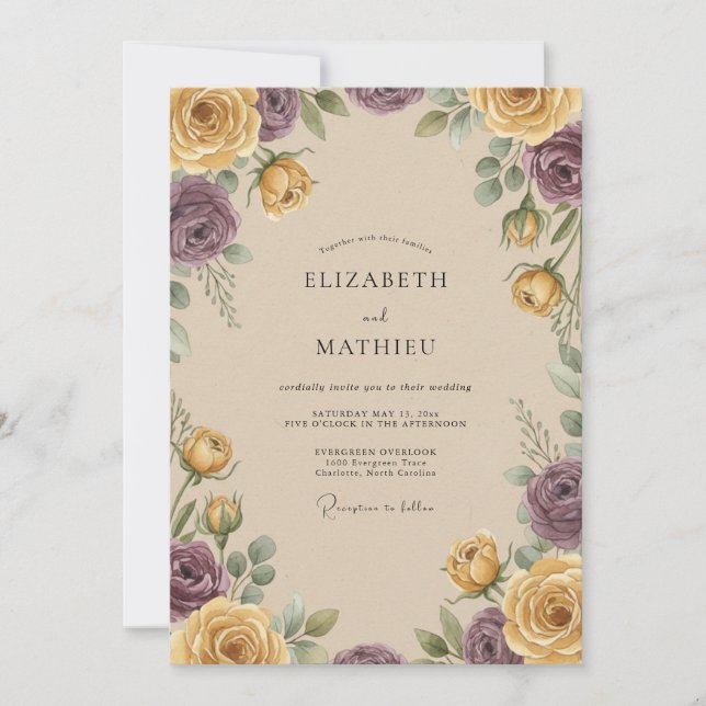 Plum Refined Autumnal Wedding Invitation (Front)