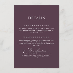 Plum Romantic Calligraphy Wedding Details  Enclosure Card