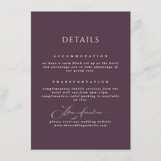 Plum Romantic Calligraphy Wedding Details  Enclosure Card