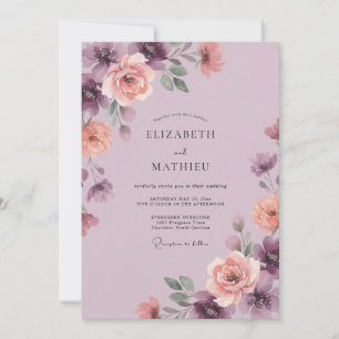 Plum Romantic Watercolor Wedding Invitation