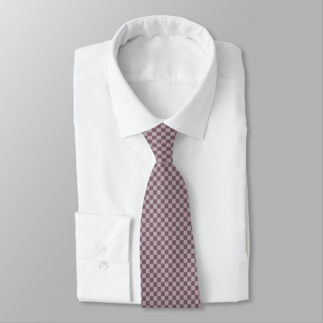 Plum Rose Chequered Pattern - Neck Tie (Tied)