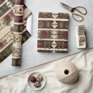 Plum Roses Mechanical Steampunk Wrapping Paper