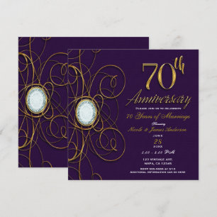 Plum Royal Purple Gold Diamond 70 70th Anniversary Invitation