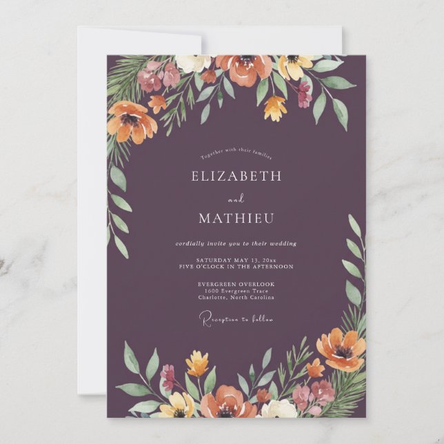 Plum Rust Blossom Wedding Invitation (Front)