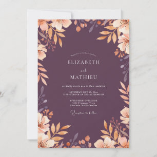 Plum Rust Leafy Wedding Invitation