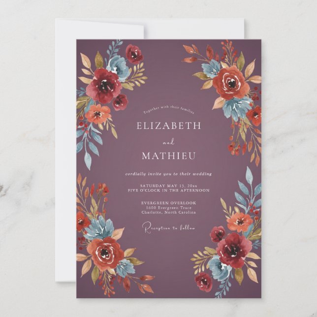 Plum Rust Wildflower Wedding Invitation (Front)
