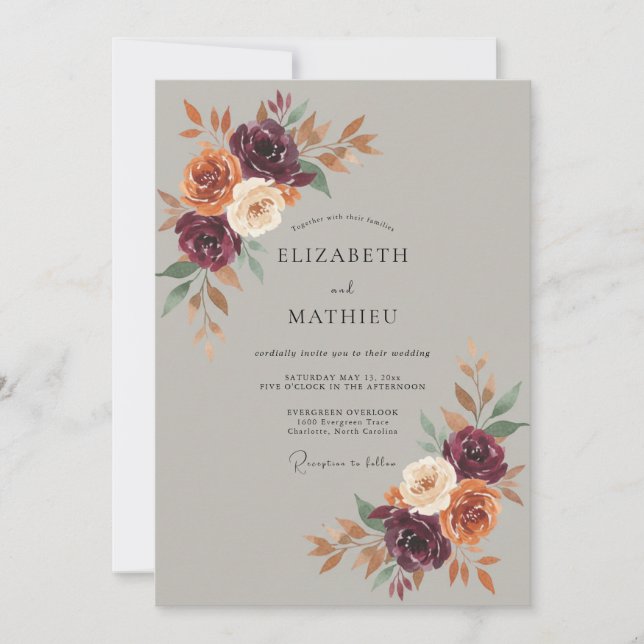 Plum Rustic Autumnal Wedding Invitation (Front)
